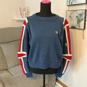 Fila vintage Blue Crew Neck Siro ski Sweater with Red and White Accents